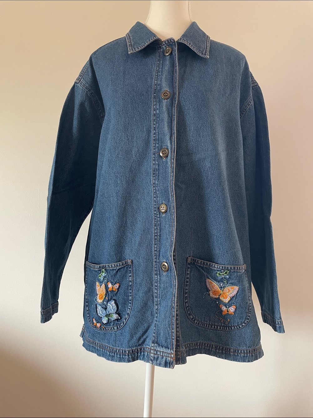 Embroidered Butterfly Denim Jacket - Blue